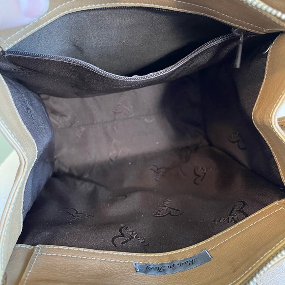 Vintage Luana Women's Brown Wide Open Top Zip Leather Tote Shoulder Bag - Picture 5 of 16